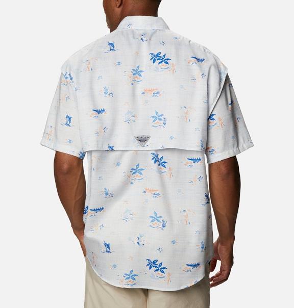 Columbia PFG Super Bahama Fishing Shirts White Blue For Men's NZ43571 New Zealand